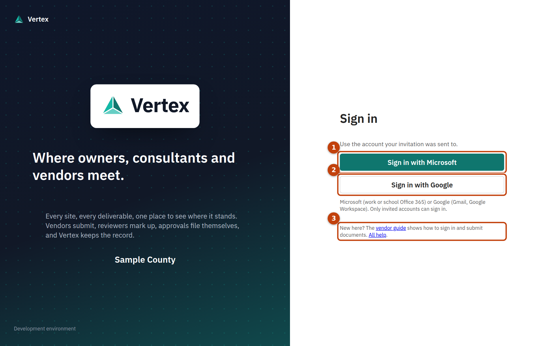 The sign-in page: the client's panel on the left and the sign-in buttons on the right.
