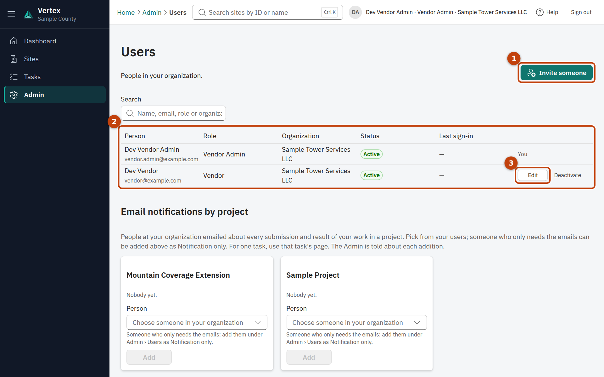 Admin › Users as a Vendor Admin sees it.